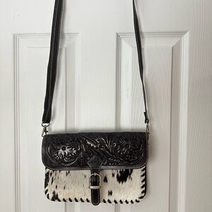 Tooled Leather Cowhide Crossbody Purse